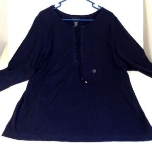 Avenue String Tie Henley 3/4 Sleeve Top Blouse Womens Size 18-20 New